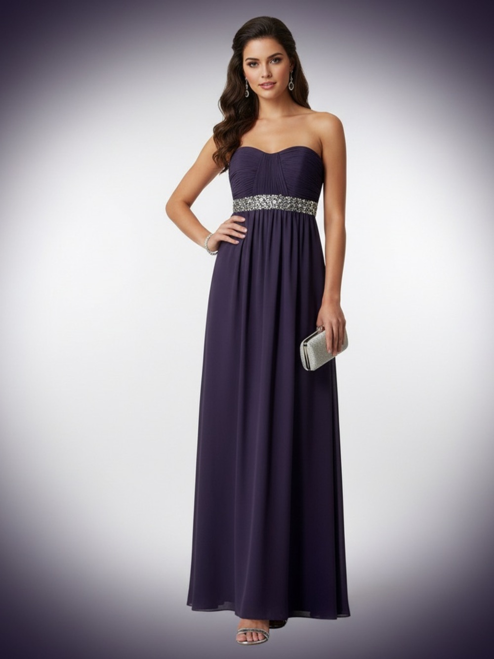 Unbranded Special Occasion Prom Dress Strapless Silver Sequins Beads size XXS